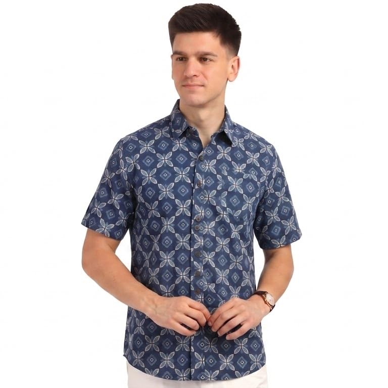 Image of BLOCKS OF INDIA Cotton Hand Block Print Half Sleeves Summer Shirt for Men