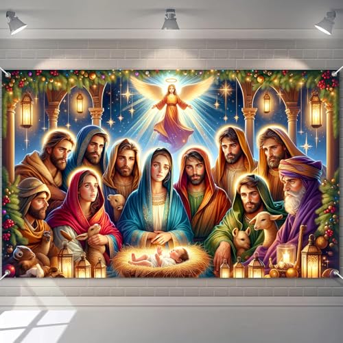 BlissYard Nativity Scene Backdrop Baby Jesus Mary Joseph Three Kings