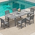 SERWALL 7-Piece Outdoor Dining Set, 60" - 83" Expandable Outdoor Dining Table and 6 HDPE Chairs, All Weather HDPE Outdoor Furniture Set for Backyard, Garden, Grey
