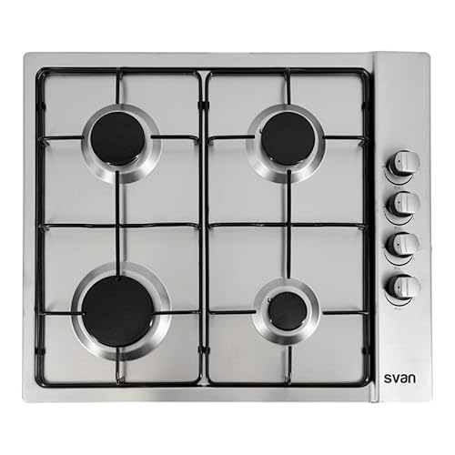 SVAN Encimera Svan, Gas Butano, 7.06kW, 9cm, 58cm, 50cm, Inox, Ignición Auto, 4F, Kit Gas Cover