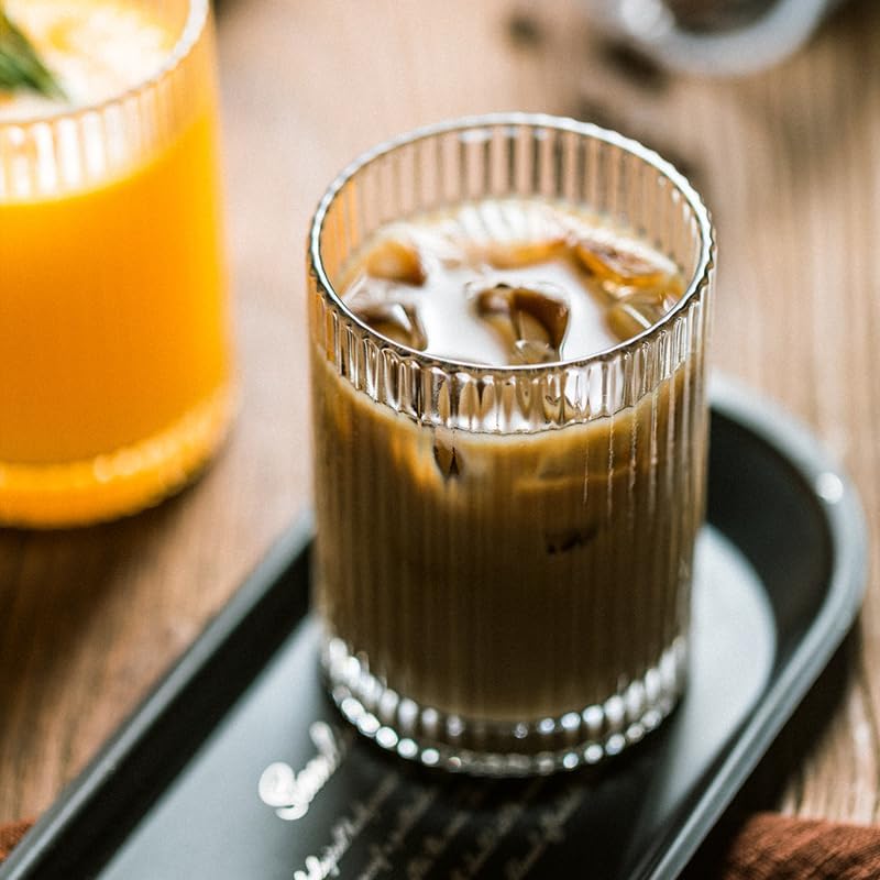 Drinking Glasses with Origami Style Set of 4 Glass Cups, 12 oz Ribbed Glassware, Highball Glass Cups, Elegant Art Deco Ripple Vintage Glassware, Juice Glasses, Ideal for Cocktail, Beer - Image 8