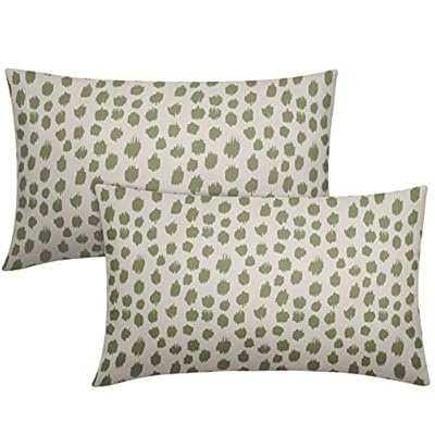 Sage Green Cream Pillow Covers 12x20 Set of 2 Boho Design Polka Dot Throw Pillows Modern Brush Strokes Print Decorative Outdoor Pillowcase Lumbar Cushion Cover Linen Pillow Case for Sofa Couch Bed
