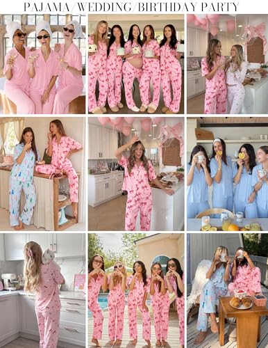 Image of Ekouaer Women Pajamas Set Button Down Sleepwear Short Sleeve Pjs Soft Comfy Nightwear with Long Pants S-XXL