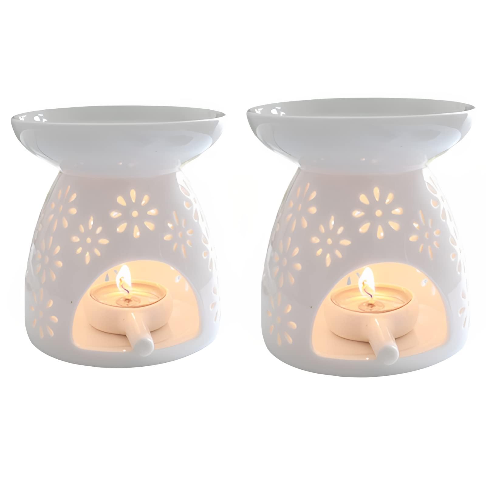 X Spring Candle Warmers, 2 Pack Ceramic Tealight Holder Oil Burner, Essential Oil Aromatherapy Stove, White Burner for Home Bedroom Decoration
