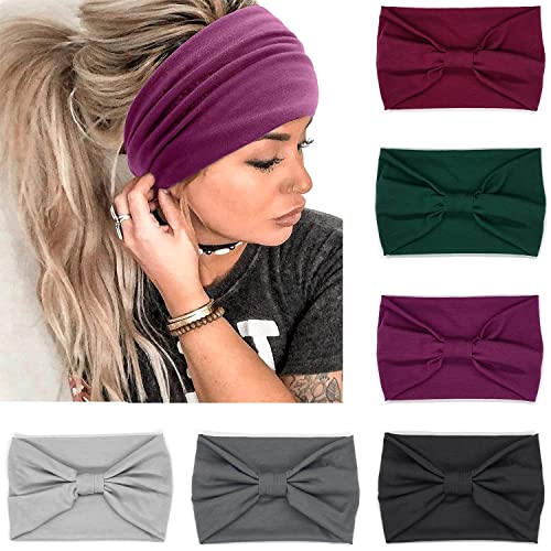 Ivaryss Wide Headbands For Women, Solid Knotted Head Wraps Turbans, Large African Style Head Bands Hair Accessories, 6 Pack #TOP20