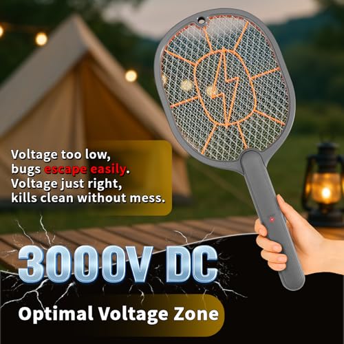 Image of 2-Pack Electric Fly Swatter - Battery Powered Mosquito & Bug Zapper Racket with Safe Mesh & Wall-Mount Design for Indoor and Outdoor Use (Black & Gray)