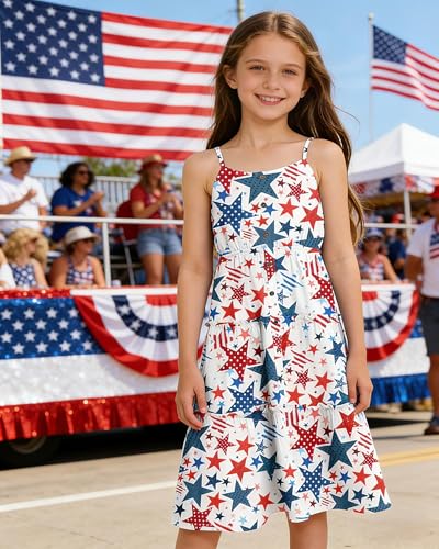 Image of Enlifety Girls Dress Hawaiian Spaghetti Straps Dresses Summer Sundress Size 6 12T