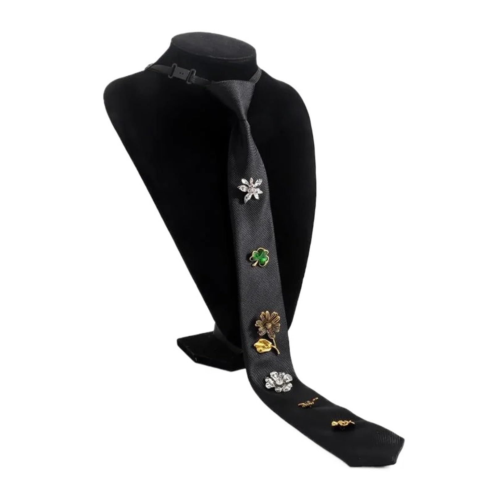 Glitzer Strass-Krawatte Schwarze Blumenkrawatte aus Stoff