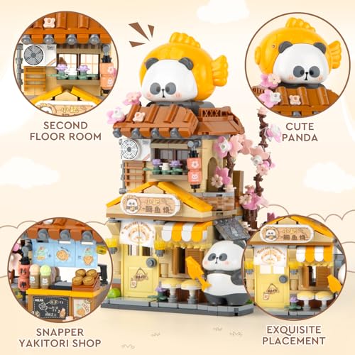 Finger Rock Street View Mini City Taiyaki Shop Building Set, Cute Panda Animals Building Toys Creative Architecture Set, Ideas Gifts for Adults Teens 14+ (858PCS) by Finger Rock - Used condition - Image 3