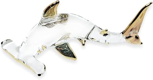 Mr_air_thai_Glass_Blown Pequeña figura de tiburón martillo de oro transparente de 2 pulgadas de largo, animal de vidrio soplado a mano en miniatura,