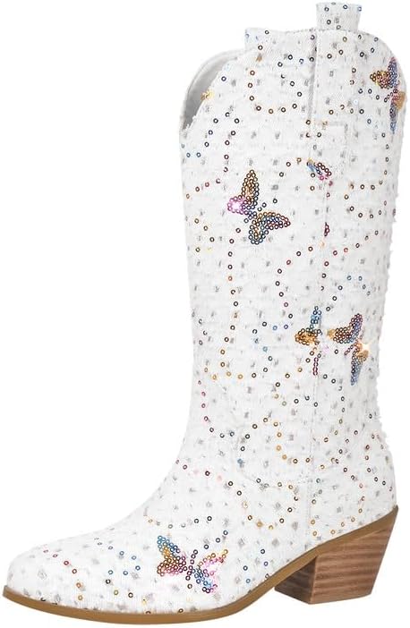 sexytag Cowgirl Boots Glitter Mid Calf Western Cowboy Boots