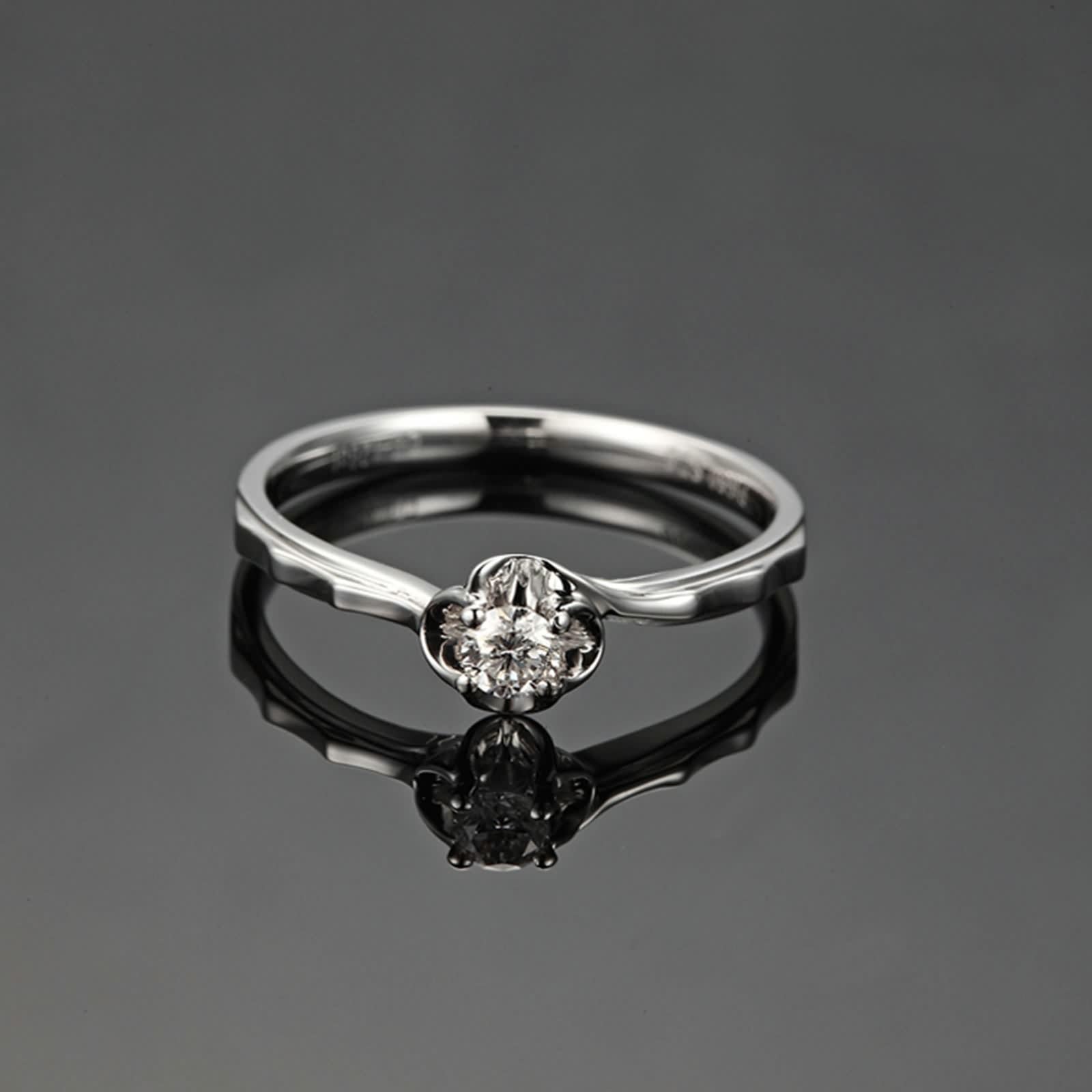 Anillo Mujer Compromiso Diamante, Anillo Mujer Noviazgo Plata Platino Pt950 0.12Ct Blanco Forma Redonda Brillante Ajuste Cómodo