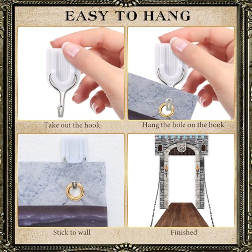 Image of Jingmore 6 Pcs 70 Inch 3D Medieval Party Decorations Medieval Castle Door Cover Castle Backdrop Enchanted Entrance Ground Stereo Chain Decorations Door Windows Props Banner Pirate Vampire Party