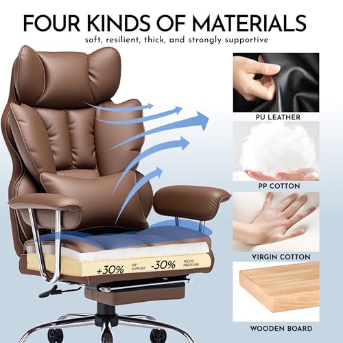 Image of Efomao Big and Tall Office Desk Chair, Brown