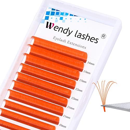 Eyelash Extension 0.07mm Volume Lash Extensions C/D Curl Orange Easy Fan Rapid Blooming Lashes 3D 4D 6D 10D 20D Lash Extensions By WENDY LASHES(Orange 0.07-D, 8-14mm)