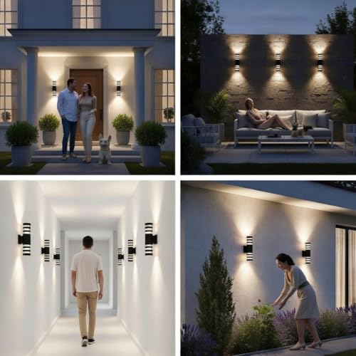 Image of Up and Down Outdoor Wall Light, 15 Inch Cylindrical Porch Wall Sconce, IP65 Waterproof Matte Black Exterior Wall Lamp, Modern Cylinder Wall Mount Light for Patio Garden Garage Villa, 2-Pack