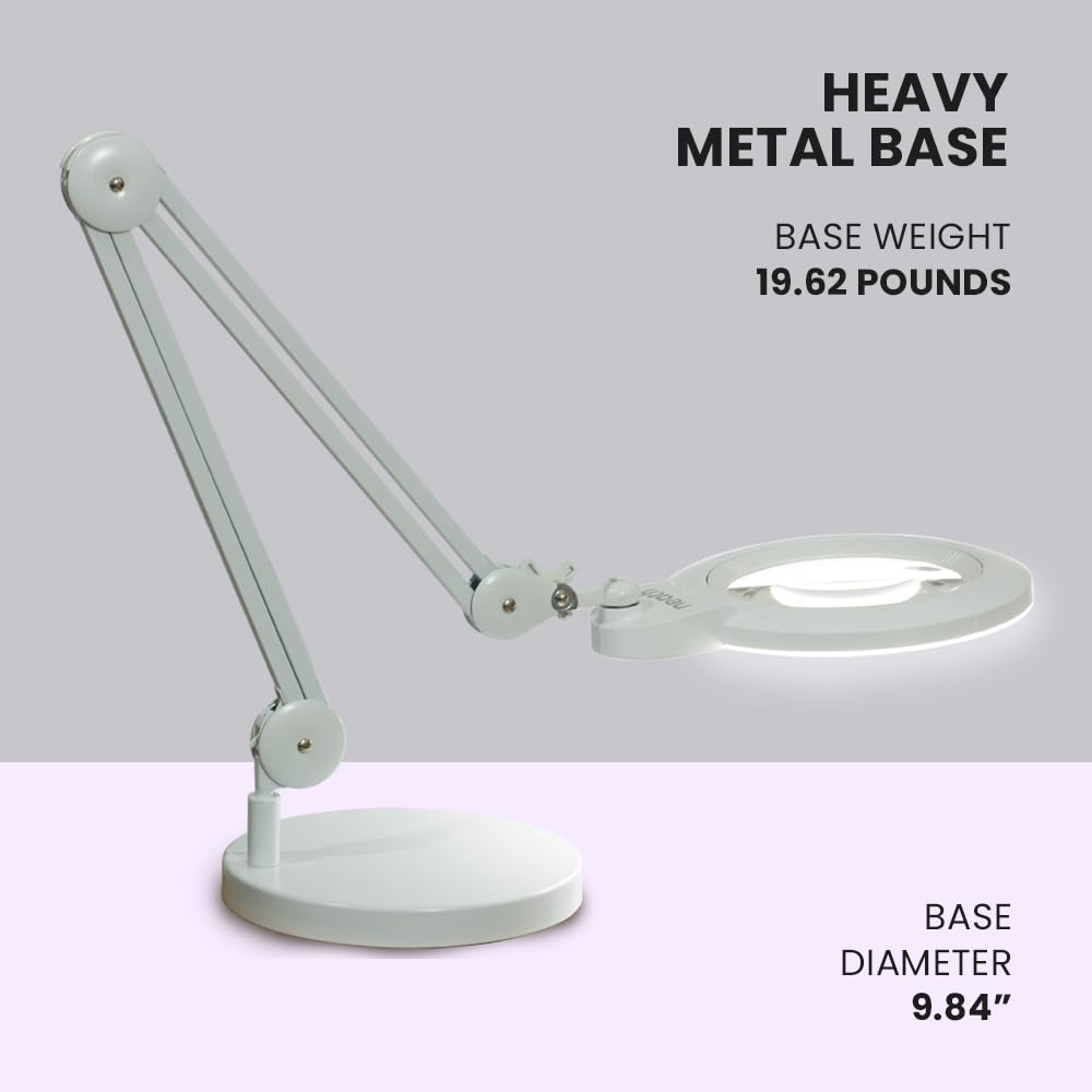Neatfi Base lestée ronde de 25 cm de diamètre, 8,9 kg, compatible avec les lampes de bureau et les lampes grossissantes pour une utilisation à domicile et au bureau (blanc)