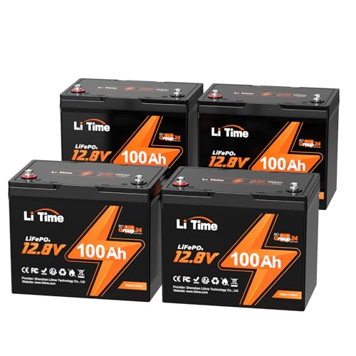 Image of LiTime 12v 100Ah RV & Marine LiFePO4 Battery, 12 Vlot Group 24 Lithium Battery, Up to 15000 Deep Cycles, Built-in 100A BMS, 1280wh Energy for Van, Trailer, Solar, Off-Grid, Trolling Motor 4Pack