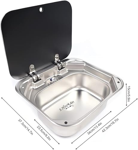 Miniatura 2 de Lavabo de acero inoxidable para caravana o barco con grifo y tapa, fregadero de caravana de bar, fregadero de estación de trabajo, lavabo de lavado