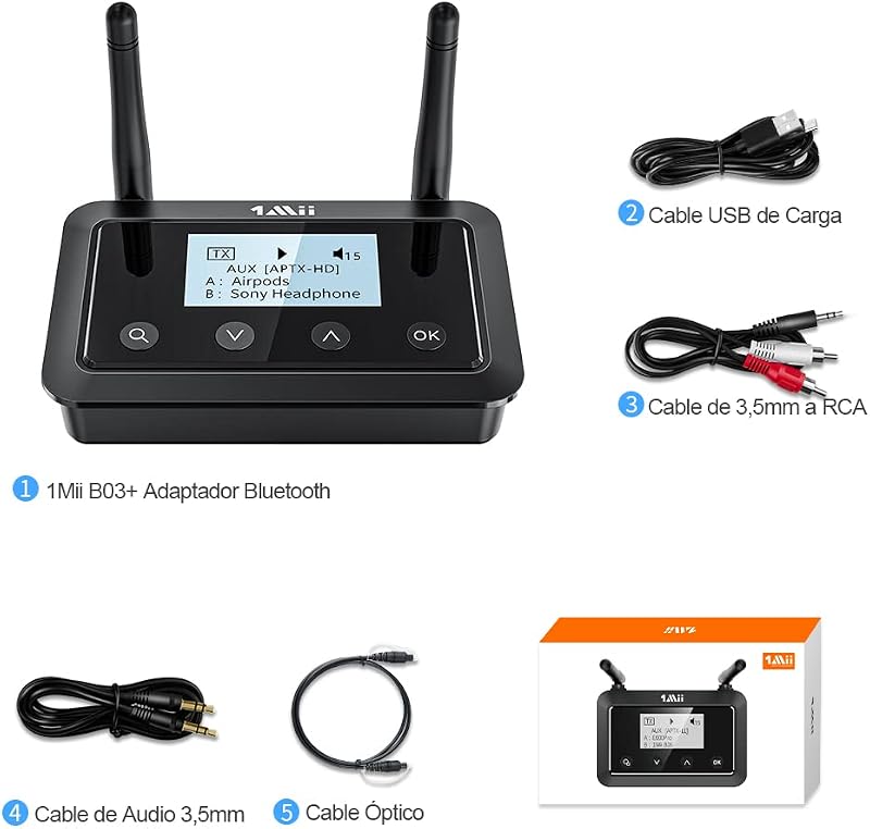 1Mii B03+ Bluetooth 5.3 TV Adó-Vevő LCD Kijelzővel - HiFi Audió Adapter 3.5mm AUX/Optikai Csatlakozással, Alacsony Késleltetésű aptX HD, 2 F