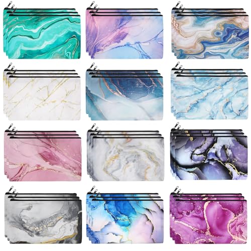 Hillban 36 Pcs Marble Makeup Bags Marble Gifts Cosmetic Bags for Women Travel Toiletry Pouch with Zipper Portable Organizer Pouch for Cosmetics Makeup Brushes, 12 Styles