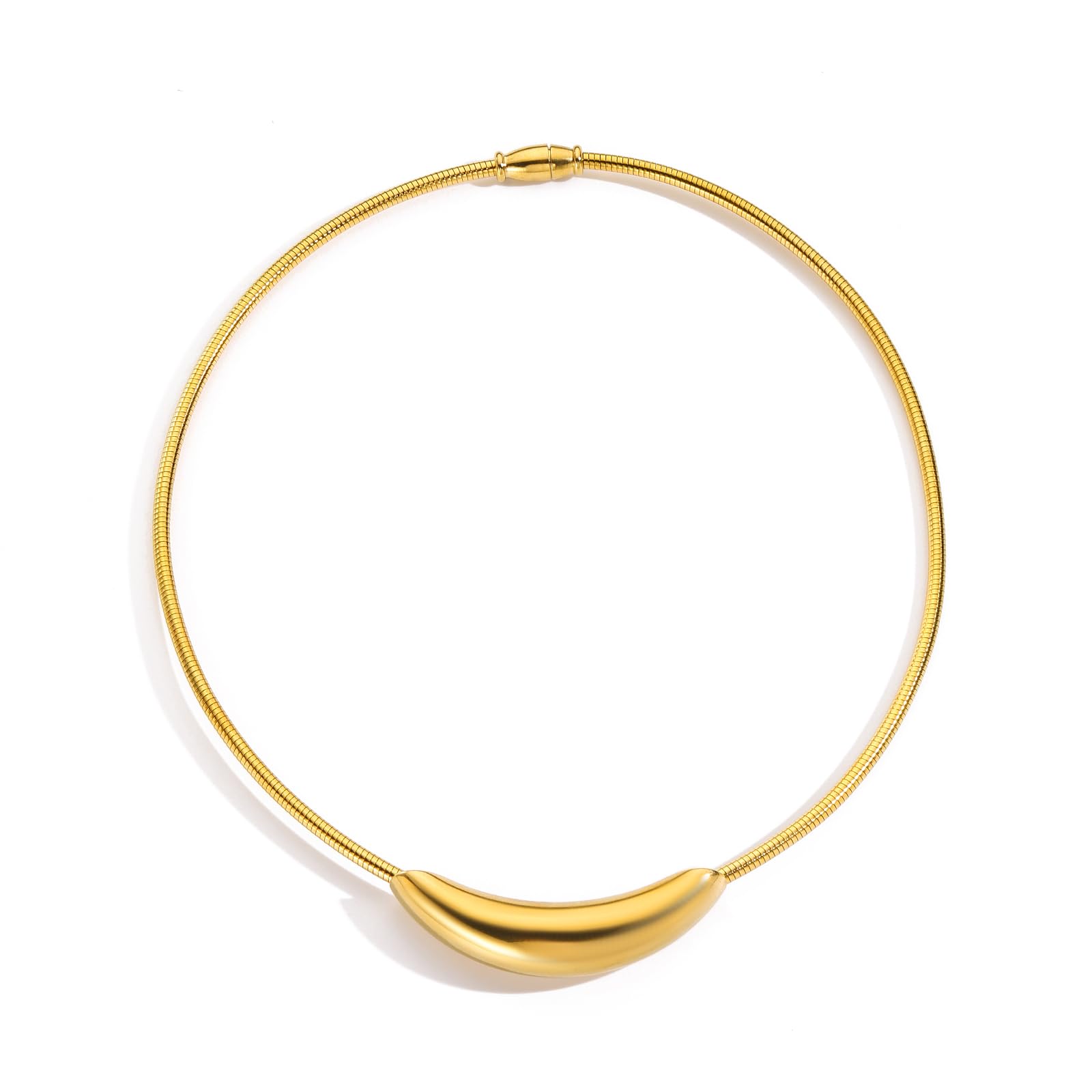 Stailess Steel Metal Curved Bar Tube Choker Necklace For Women,Statement Chunky Snake Chain Horizontal Round Tube Jewelry Necklace