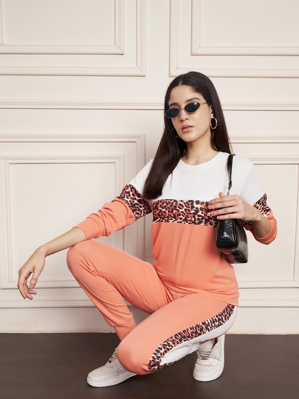 Image of DTR FASHION Polyester Blend Animal Print Taped Tracksuit | Night Wear Suit For Women