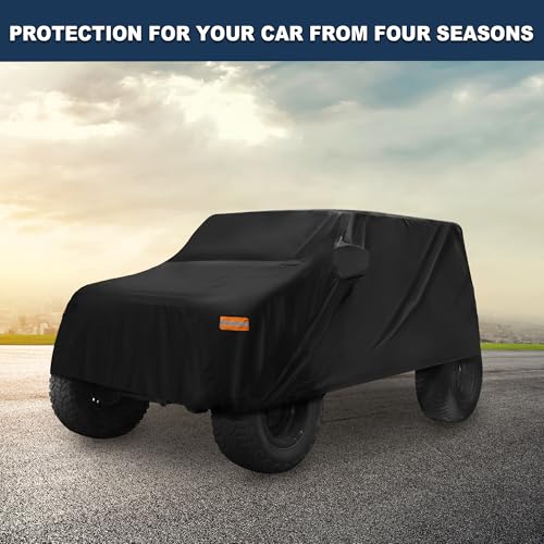 Image of Car Cover Waterproof All Weather with Driver Door Zipper for Jeep Wrangler JK JL 2 Door 2007-2021 / Full Exterior Cover /Durable 210D Oxford Cloth / 1Pcs Black