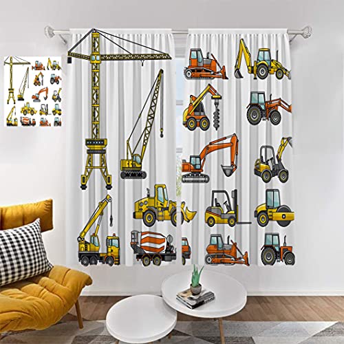 Exclusive Discount 70% Price  Construction Room Darkening Curtains, Cartoon Heavy Equipment and Machinery Industry Building Transportation Window Treatment Rod Pocket Window Treatment, 96" W x 84" L Yellow Orange Grey