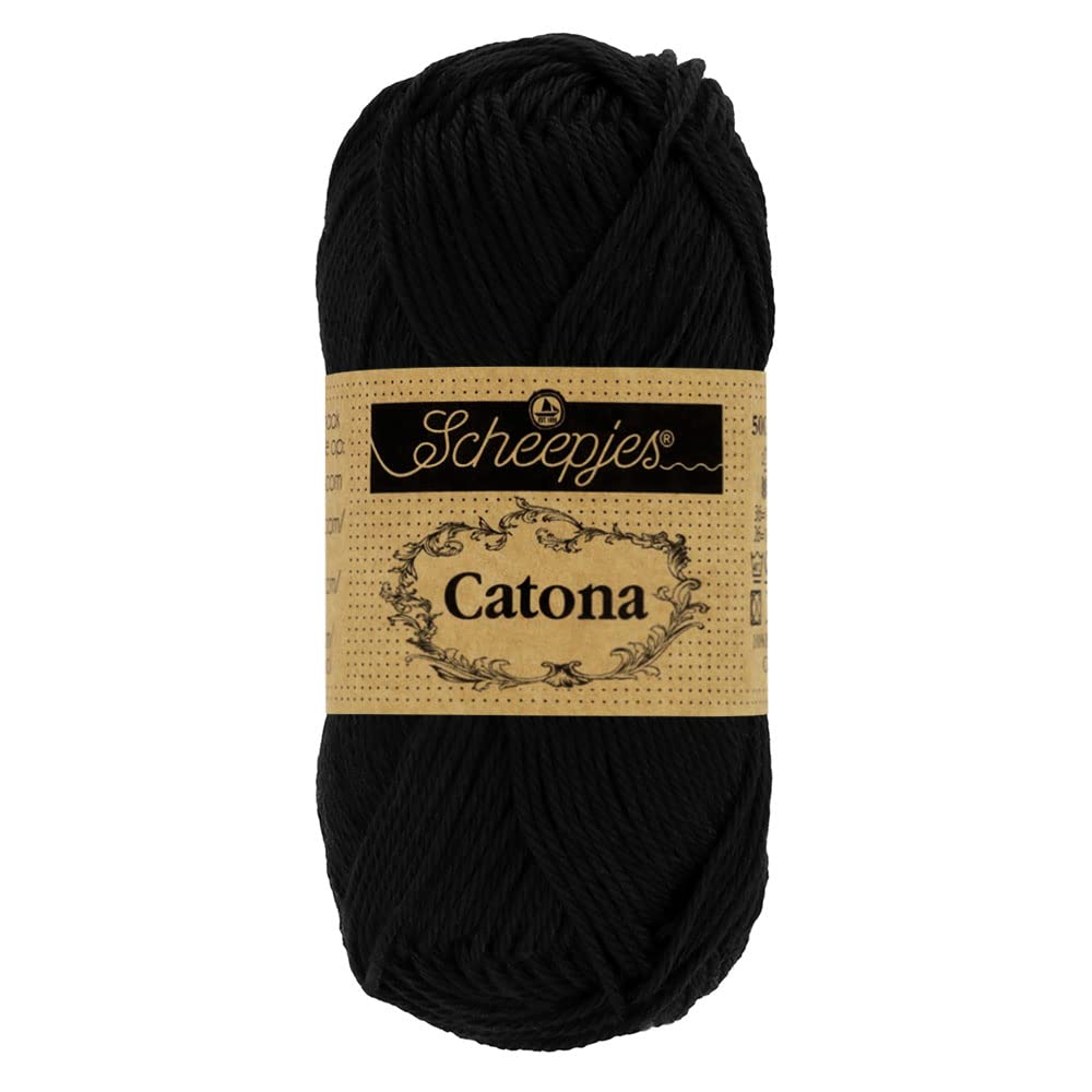 Scheepjes Catona Mercerized Cotton Crochet Thread 100 g - 110 Jet Black - 1 Ball