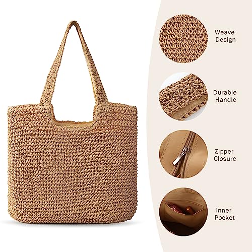 Image of Trifabricy Beach Bags for Women, Woven Straw Tote Bags,Large Beach Bag, Weaving Swim Shopping Travel Bag Waterproof