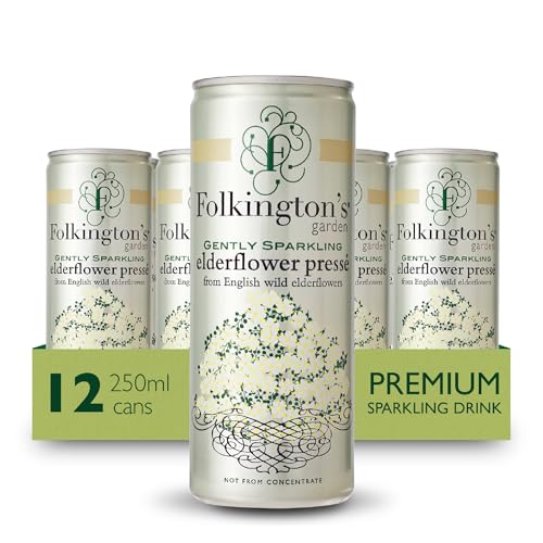 Folkingtons Elderflower Soft Drink Pressé 12 Cans Gently Sparkling Great Cocktail and Gin Mixer 250 ml - Pack of 12