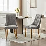 HaoChrymec Sillas de Comedor Tapizadas en Chenilla con Respaldo Alto, Asiento Cómodo, Silla de Cocina y Comedor, Patas Doradas de Acero Inoxidable, para Comedor y Sala, Gris, Set de 2, 65x50x95cm
