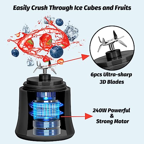 20 Oz Portable Blender USB Rechargeable, Supkitdin Waterproof Personal Blender for Shakes and Smoothies, with 6 Ultra-sharp Blades for Travel, Office & Sports (Black) - Image 4