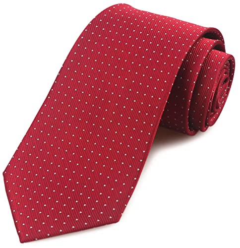 Mens Big Boy Solid Wine Red Ties with White Pin Dots Summer Woven Formal Wedding Neckties