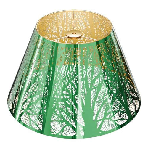 Stainless Steel Lamp Shade, ALUCSET Barrel Lampshade for Table Lamps, Metal Lamp Shade 7" Top x 13" Bottom x 7.8" High(Spider), Green Mirror Finshed E