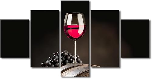 Vista 40 de Imágenes de pared para sala de estar, pintura de copa de vino tinto, bebidas alcohólicas, 5 paneles, lienzo, arte de pared, pósteres e impresiones