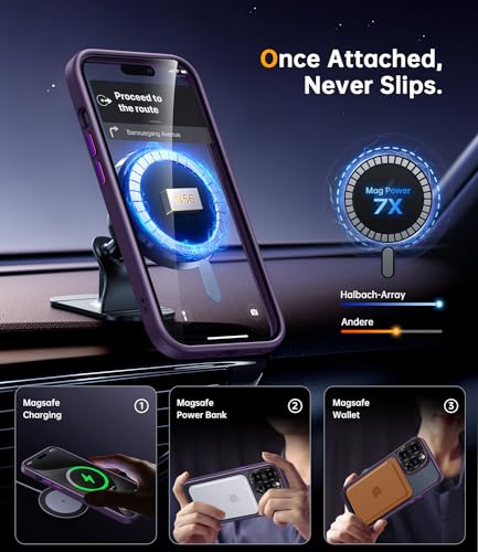 Coque iPhone 14 Pro Max JUESHITUO translucide compatible MagSafe avec protection objectif