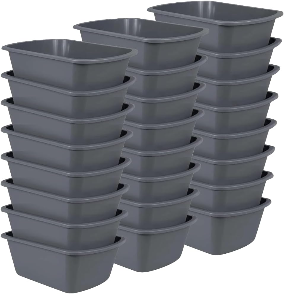 Vakly Wash Basins – Rectangular Plastic Hospital Bedside Soaking Tub - Small 7 Qt Graduated Bucket - Portable Washbasin for Washing, Cleaning, Foot Bath, Dishes, Face Cleansing Bowl (24)