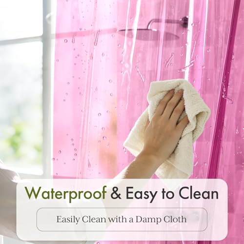 Image of Bathway Shower Curtain Liner Pink Clear Shower Curtain Liner 72x72 PEVA Waterproof Shower Curtain Liner Plastic with 3 Magnets and 12 Rustproof Metal Grommets, Lightweight Shower Liner for Bathroom