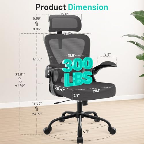 Image of AreShark Office Chair - Ergonomic Desk Chair Breathable Mesh Chair with 2D Headrest & Adjustable Lumbar Support - Executive High Back Rolling Swivel Computer Gaming Chair with Wheels Flip-up Armrests