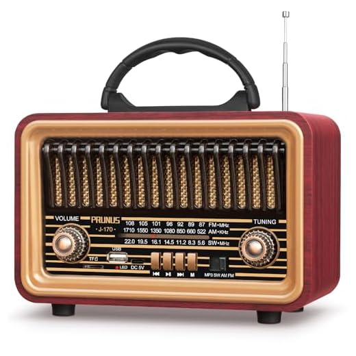 PRUNUS J-170 FM/Am/SW Radio Vintage Retro, Radio Portatil Pequeña Recargable de 1800mAh, Radios Bluetooth Portatil con Sonido Fuerte, Soporte USB/TF/TWS, para Cocina, Salón, Jardín.