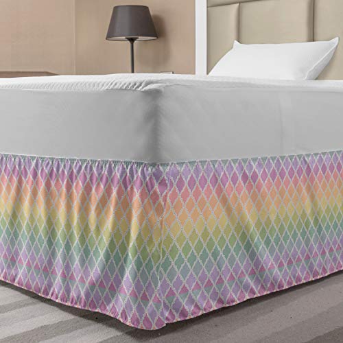 Lunarable Geometric Elastic Bed Skirt, Moroccan Tile Style Geometric Design Soft Pastel Transitioned Rainbow Colors, Wrap Around Fabric Bedskirt Dust Ruffle For Bedroom, Twin/Twin Xl, Purple Orange #TOP13