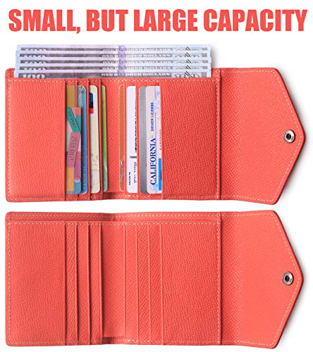 Borgasets Women's RFID Blocking Small Compact Bifold Leather Pocket Wallet Ladies Mini Purse (Crosshatch Red)