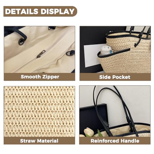 Women's Large Straw Bag Handmade Woven Shoulder Handbags Crochet Raffia Hobo Tote Bags Beach Vacation Purse4