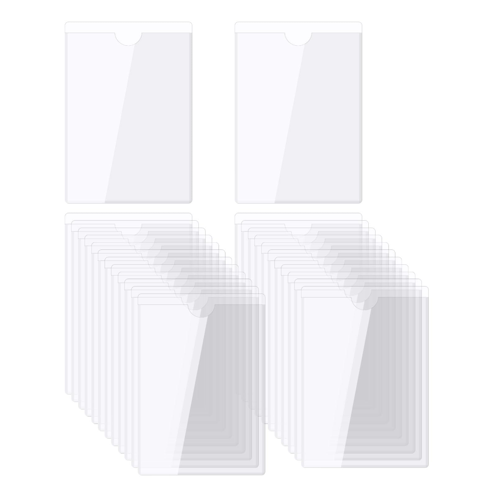 sourcing map Self-Adhesive Card Pockets 60x80mm Clear Vertical Pocket Label Holders Plastic Card Sleeves with Top Open for Library Storage Bins Loading, Pack of 25