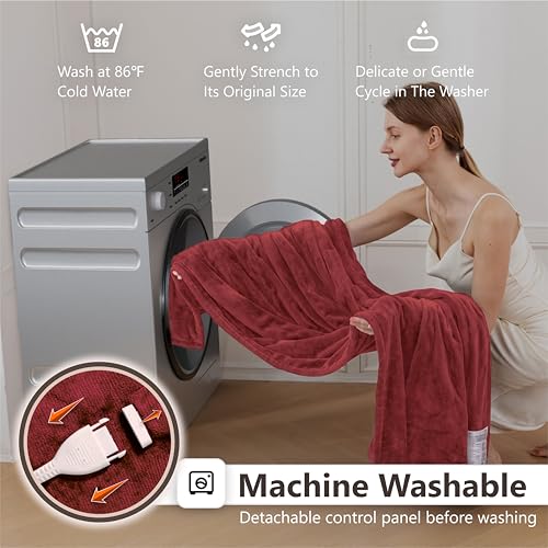 Image of Wapaneus Heated Blanket Electric Full Size 72 inchx84 inch with 10 Heating Levels 12 Timer Settings and 8 Hours Auto-Shut Off,Flannel Fast-Heating Electric Blanket,ETL Listed Machine Washable,Red