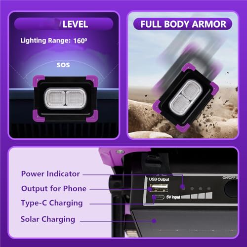 Image of 50W Rechargeable LED Black Lights, Battery Powered & Solar Panels Blacklight, Glow in The Dark Indoor Outdoor, Cordless Portable Waterproof Neon Flood Light for Fluorescent Party Stage Body Paint