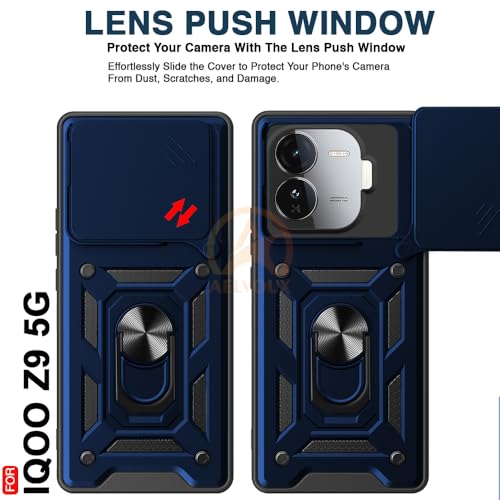 Image of AESTMO Tough Armor Compatible with iQOO Z9 5G Bumper Back Case Cover | Ring Holder & Sliding Camera Shield Cover | 360 Degree Protection Back Case Cover Compatible with iQOO Z9 5G (Blue)