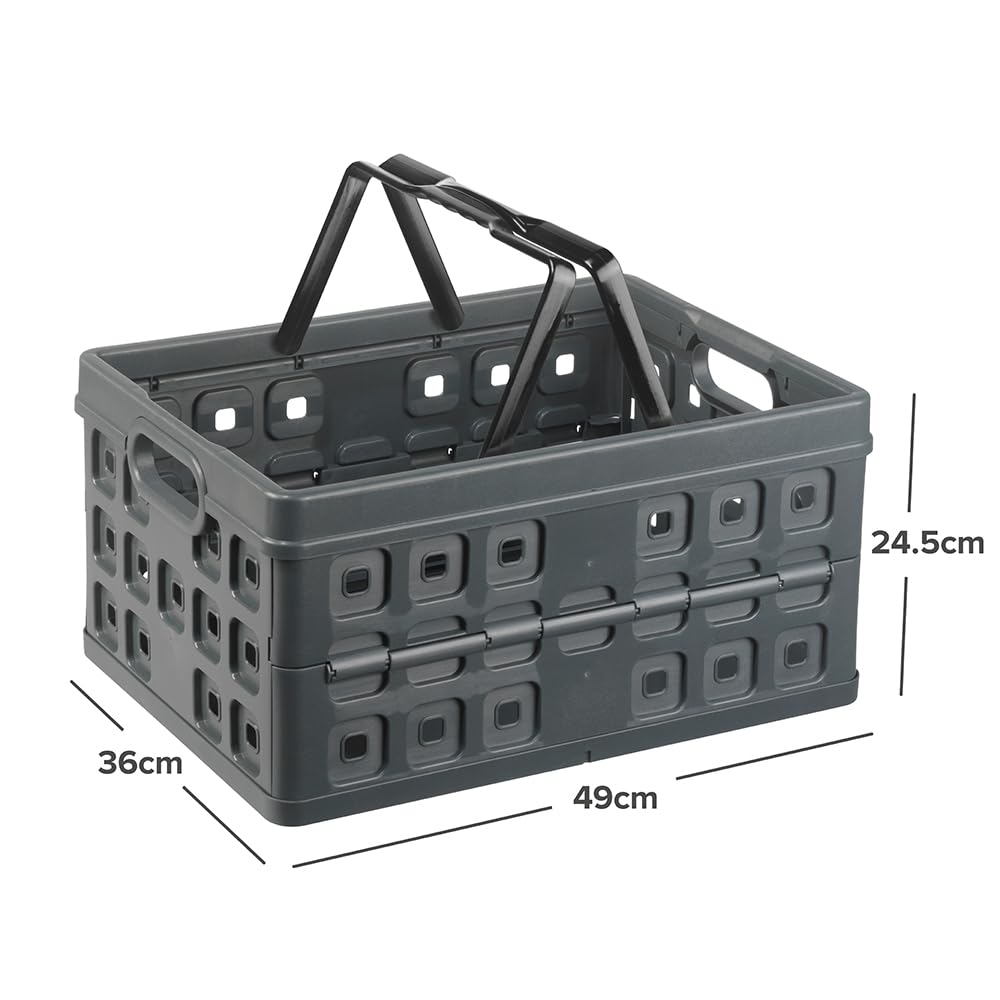 Sunware Square Cassetta Pieghevole in Plastica 32L con Manico – 49x36x24.5cm – Cassetta Plastica Pieghevole – Folding Crate
